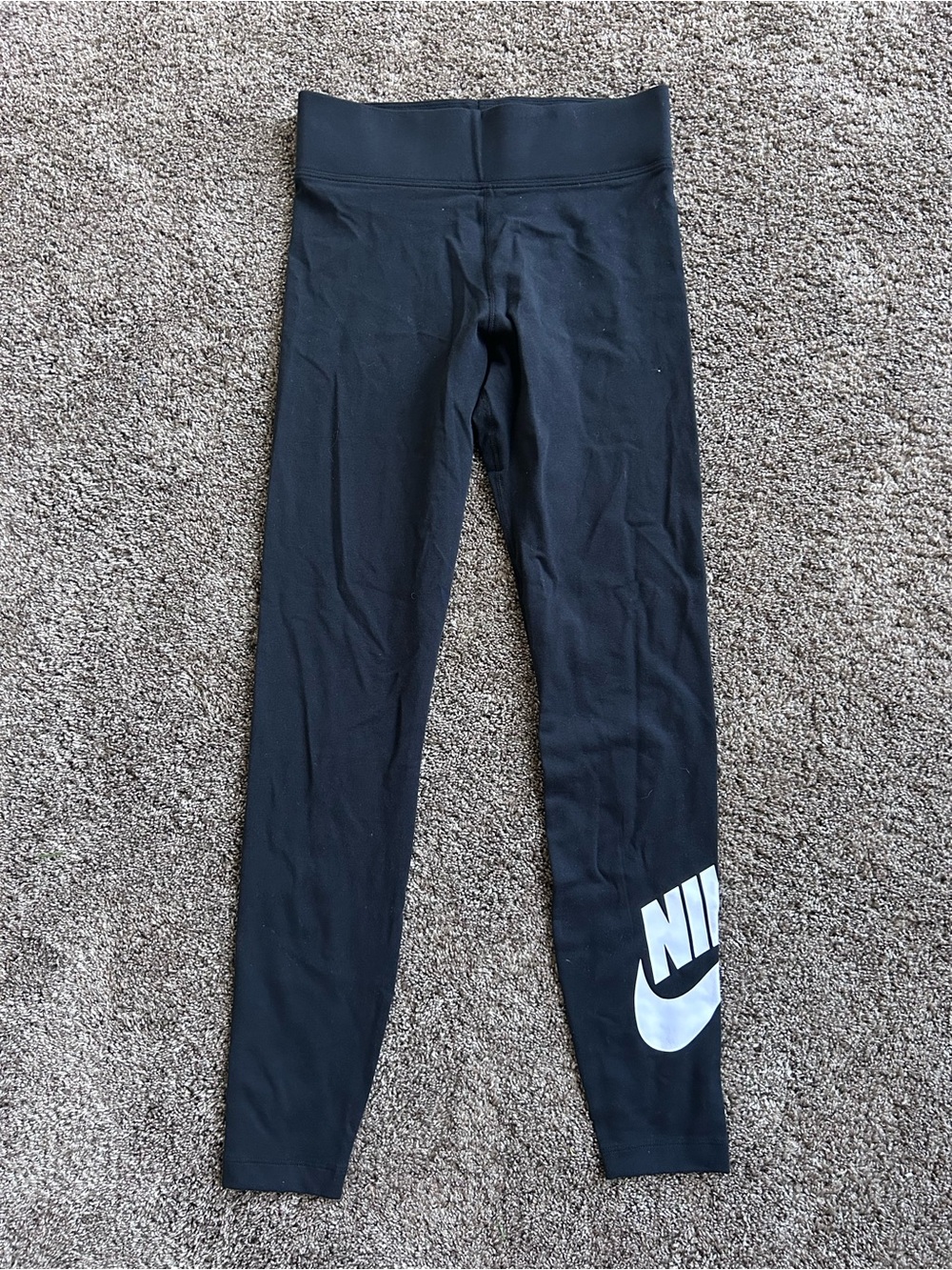 Nike Black Leggings with White Logo Size S